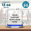 Custom Libbey Clear Glass Coffee Mugs 13 oz. Set of 50, Personalized Bulk Pack - Perfect for Coffee, Tea, Espresso, Hot Cocoa, Other Beverages - Blue Bottom by TinyTreasures Baby Boutique
