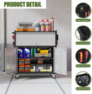 Metal Storage Cabinet on Wheels with 1 Drawer, Rolling Steel Garage Tools Cabinet with Side Pegboard &4 Hooks & 1 Adjustable Shelf for Garage,Shop,Home,Gray/Black, Assembly Required by GreenHaven Gardens