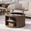 Round Coffee Table with Lifting Top,31.5”Mid Century Modern Lift Top Coffee Table with Hidden Compartment,Fluted Small Center Table for Living Room,Walnut by CozyNest Decor