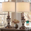 Farmhouse 3-Way Dimmable Touch Table Lamp Set of 2 for Bedroom Living Room with USB A+C Charging Ports 27.75" Tall Rustic Traditional Nightstand Bedside Lamps Brown End Table Lamp (2 Bulbs Included) by CozyNest Decor
