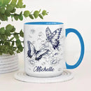 Hyturtle Personalized Blue Butterfly Mug - Butterfly Gifts For Women Lovers - Animal Gift For Bird Lover Her - Bird Gifts For Mom on Mother Day - Custom Name Coffee Cup Ceramic Mug 11 Oz 15 Oz by CozyNest Decor