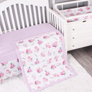 Belsden Floral 3 Piece Crib Bedding Set for Baby Boys Girls, Classic Nursery Bedding Essential Including Comforter, Crib Sheet and Crib Skirt, Ultra Soft Cozy, Floral Purple by TinyTreasures Baby Boutique