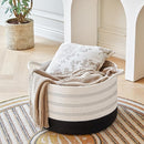 XXXLarge Cotton Rope Basket 22" X 22"X 14" Blanket Basket for Living Room Woven Basket Soft Baby Laundry Blanket Basket Nursery Bin Toy Basket with Handle White+Black by TinyTreasures Baby Boutique