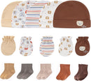 Newborn Baby Boy Girl Caps Mittens Socks Set Cotton Baby Essentials Accessories (Hats+Gloves+Socks) by TinyTreasures Baby Boutique