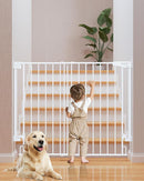 Cumbor 34" Extra Tall No Bottom Bar Baby Gate for Stairs, Auto Close Dog Gate Indoor for Larger Pets, 29.2-43" Hardware Mounted Safety Gate for Doorways, Wide Walk Thru Door for Easy Access (White) by TinyTreasures Baby Boutique