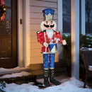5FT Lighted Nutcracker with Drum for Christmas Decoration, Pre-Lit 3D Iridescent Soldier Xmas Decor with 100 Warm White Lights, Glittered Standing Holiday Display for Outdoor, Indoor by CozyNest Decor