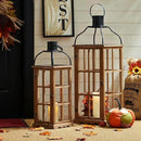 Glitzhome Set of 2 Oversized Farmhouse Wood Lanterns with Metal Top Decorative Hanging Candle Lanterns for Home Décor, Natural (No Glass) by CozyNest Decor
