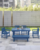 HDPE Outdoor Dining Set of 6, Patio Dining Table Set with 4 Chairs and 1 Bench, 6 Pieces HDPE Dining Set with Umbrella Hole, Outdoor Furniture Sets for Deck, Poolside, Garden, Navy by CozyNest Decor