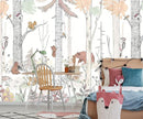 Watercolor Birch Tree Forest Wallpaper Woodland Animal Wall Mural for Kids Bedroom Nursery Room Living Room(Not Self-Adhesive) by TinyTreasures Baby Boutique