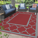 GENIMO 6' x 9' Outdoor Rug Waterproof for Patio Decor, Foldable Reversible Plastic Straw Area Rugs Mat for Camper, Outside Carpet for Rv, Deck, Porch, Picnic, Beach, Balcony, Red & Grey by CozyNest Decor