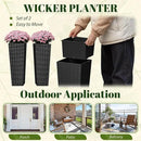 JUMMICO Set of 2 Resin Rattan Tall Planters for Outdoor Plants, Large Tapered Planters with Drainage Holes&Inner Trays, Flower Pots for Garden, Patio, Porch, Backyard (Black, 24'') by CozyNest Decor