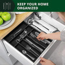 ROYAL CRAFT WOOD Luxury Bamboo Kitchen Drawer Organizer - Silverware Organizer - Utensil Holder and Cutlery Tray with Grooved Drawer Dividers for Flatware and Kitchen Utensils (7 Slot, Black) by CozyNest Decor
