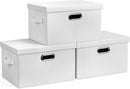 Medium 15" 21 Quart Collapsible Stackable Storage Bins with Lids, 3 Packs White Foldable Fabric Closet Boxes Heavy-duty Linen Cube Baskets Container for Bedroom Office (15 x 11 x 8) by CozyNest Decor