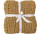 Bigacogo Chunky Knit Throw Blanket for Couch, 51x63 inches, 100% Hand Knitted with Thick Jumbo Chenille Yarn, Cozy Soft Large Rope Knot Cable Crochet Blankets for Sofa Bed Living Room, Goldenrod by CozyNest Decor