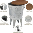 Rustic Storage Farmhouse Accent Side Table, Antique Galvanized Metal End Coffee Cocktail Table Box Bin with Round Wooden Lid Set of 2 (Distressed White) by CozyNest Decor