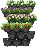 Worth Garden Upgraded 6 Sets (18 Pockets) Self Watering Stackable Vertical Planters - Wall Mounted Plastic Plant Grow Pots fr Strawberries Flowers Herbs - Indoor Outdoor Green Wall Decoration (Black) by CozyNest Decor