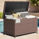 158 Gallon XL Deck Box with Lid, All Weather Wicker Outdoor Storage Box Waterproof, Large Outdoor Patio Storage Bin for Cushions, Garden Tools, Gears, Pool Accessories, Brown by CozyNest Decor
