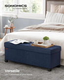 SONGMICS Storage Ottoman Bench, Foldable Foot Rest with Legs, 15 x 43 x 15.7 Inches, End of Bed Bench, Storage Chest, Load up to 660 lb, for Living Room, Bedroom, Entryway, Midnight Blue ULSF018I01 by CozyNest Decor