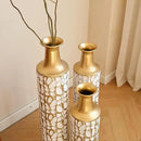 Medhansh Metal Floor Vase, Tall Floor Vase with Gold Twig Pattern, Antique White Finish (Set of 3) by CozyNest Decor