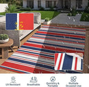 Outdoor Plastic Straw Rug 9x18 Waterproof Outside Rug, Large Modern Striped Reversible Floor Mats, Foldable & Lightweight Camping Carpet for Patio, Porch, Deck, Backyard, Balcony, Red Blue White by CozyNest Decor