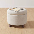 Amazon Basics Round Linen Ottoman with Storage, Tufted Upholstered Footstool for Living Room and Bedroom, 20" x 17", Linen Burlap Beige by CozyNest Decor
