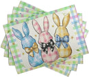 Easter Bunny Placemats Set of 4 Green Blue Pink Yellow Buffalo Plaid Rabbits Floral Bow Place Mats 12x18 Inch Happy Easter Table Mats for Spring Party Kitchen Dining Holiday Decor by CozyNest Decor