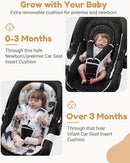 Infant Car Seat Insert with Removable Cushion for Baby Preemie Newborn Infant, Reversible carseat Insert Head Body Support Fits for Stroller, Baby Swing, Rocker, Bouncer, Bassinet - Black by TinyTreasures Baby Boutique