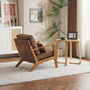 Karl home Accent Chair Wide Armrest Mid-Century Lounge Chair Bronzing Cloth Armchair with Lumbar Pillow & Solid Wood Frame for Living Room, Bedroom, Balcony, Brown by CozyNest Decor