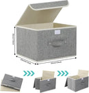 Storage Boxes, Collapsible Storage Bins with Lids, Cotton and linen cloth Storage Baskets with Handle, for Books, Closet, Bedroom, Home, 13x9.1x7.9 in, Grey by CozyNest Decor