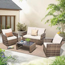 4 Piece Outdoor Patio Furniture Set,Wicker Conversation Sets Outdoor Sectional Patio Sofa Couch with Cushions & Coffee Table for Outside, Garden, Balcony, Porch,Yellow/Beige by GreenHaven Gardens