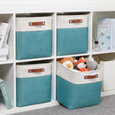 DULLEMELO Square Storage Cubes Baskets for Gifts Empty, 12 inch Cube Stroage Bins Linen Closet Organizers and Storage Baskets for Toy Nursery Shelves Bedroom Storage(4 Pack - 12" White&Teal) by TinyTreasures Baby Boutique