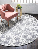 Unique Loom Rosso Collection Vintage, Geometric, Bohemian, Traditional, Distressed, Southwestern Area Rug, Round 3' 3" x 3' 3", Light Gray/Ivory by CozyNest Decor