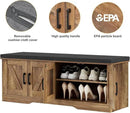 2-Tier Storage Bench, Shoe Bench with Padded Seat Cushion, Entryway Bench with 4 Barn Doors, Adjustable Shelf, 13.8" D x 47.2" W x 17.7" H, for Entryway, Living Room, Bedroom, Rustic Walnut by CozyNest Decor