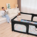 Foldable Baby Playpen with Gate, Extra Large Collapsible Play Yard for Babies & Toddlers, Portable Travel Play Pen with Fence, Safe Activity Center for Indoor & Outdoor Use (59"×71" Black) by TinyTreasures Baby Boutique