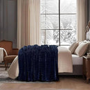 Amélie Home Faux Fur Throw Blanket for Couch, Cozy Fuzzy Fluffy Fur Luxurious Soft Striped Plush Gift Blankets for Family Sofa Chair Bed Living Room Bedroom, 55"x70", Navy Blue by CozyNest Decor