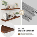 Fun Memories Solid Oak Wood Floating Shelves, 9.3 Inch Deep Natural Wood Shelf with Invisible Heavy Duty Bracket for Bathroom Bedroom Kitchen - 36inch Set of 2, Walnut by CozyNest Decor