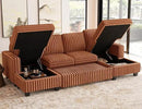 Belffin Modular Sectional Sleeper Sofa with Pull Out Couch Bed Corduroy Double Chaise with Storage Brick Red Couch by CozyNest Decor