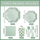 175 Pcs Sage Green Gingham Paper Plates and Napkins Party Supplies - Sage Green and White Checkered Plates Scalloped Plaid Plate for Birthday Dinner Picnic BBQ Party Decorations, Serve 25 Guests by CozyNest Decor