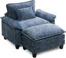 URRED Modular Sectional Sofa Comfy Cloud Couch, Modern Chenille Sofa Sleeper Deep Seat Couches with Ottoman/Pillows for Living Room (Blue, 53''- Ottoman) by CozyNest Decor