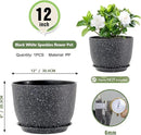 12 inch Big Plant Pots, Plastic Planters with Drainage Holes and Trays, Large Flower Pots for Indoor Outdoor Plants, Modern Decorative Pots for Garden House Plants, Speckled Black by GreenHaven Gardens