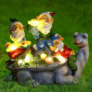 Upgraded Size Solar Garden Outdoor Statues Three Gnomes having party on turtle with 7 LED Solar Figurine for Lawn,Patio,Balcony,Yard Decor Unique Housewarming Gift, for grandfather, Father,Grandma,Wen by CozyNest Decor