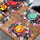 Happy Valentine's Day Placemats Set of 4 Valentine Flowers Love Heart Place Mats Pink Red White Floral Linen Table Mats Seasonal Black Placemat for Anniversary Wedding Party Kitchen Dining Decor by CozyNest Decor