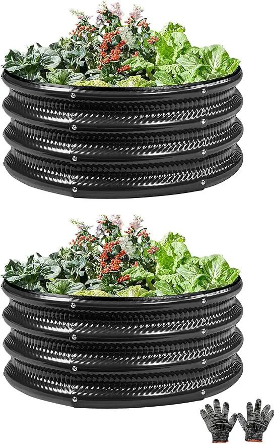 2Pack 2x2 FT Round Raised Garden Bed, Galvanized Planter Raised Beds for Outdoor Vegetables, Flowers & Herbs, Heavy-Duty Metal Raised Garden Beds, Rust-Resistant & Easy Assembly (Black), photo 2 of 2