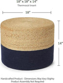 REDEARTH · Cylindrical Pouf Foot Stool Ottoman - Jute Braided Pouffe Poof Accent Sitting Footrest for Living Room, Bedroom, Nursery, Patio, Lounge & Other Rooms (Navy Natural, 18"x18"x14") by CozyNest Decor