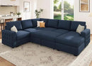 HONBAY Sleeper Velvet Blue Sectional Couch with Pull-Out Bed, Storage Chaise for Living Room by CozyNest Decor