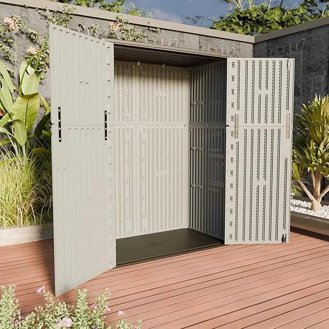 HOMSPARK Outdoor Storage Shed Weather Resistance, Patio Storage Cabinet Lockable Resin Tool Shed for Storage of Bike, Trash Cans, Garden Tools (Light Gray, 66 Cu.ft), photo 3 of 6