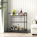 Glass Black Bar Carts for Home with Hanging Wine Rack - Home Bar Serving Cart with 3 Mirrored Shelves, Kitchen Bar Carts, Wine Cart for Entertaining, Club Party. by CozyNest Decor