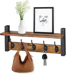 Sorbus Coat Hooks Wall Mount with Shelf – 24 Inch Coat Rack Wall Mount with 5 Heavy Duty Hooks – Floating Wall Shelf with Hooks for Entryway, Bathroom, Bedroom, Kitchen, or Mudroom (Rustic Brown) by CozyNest Decor