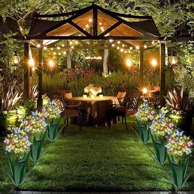 Homight Solar Metal Agave Butterfly Flower Stick Garden Sculpture - Outdoor Gift, Christmas Lights, Swaying Butterfly Sunflower Lights - Solar Outdoor (2 pcs Green), photo 5 of 7