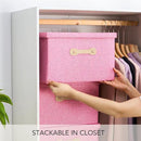 Enzk&Unity Decorative Storage Bins with Lids, Fabric Linen Foldable Storage Box with Handle Home Organizer for Shelf, Closet, Bedroom, Living Room, Office, 3 Packs, Pink by CozyNest Decor